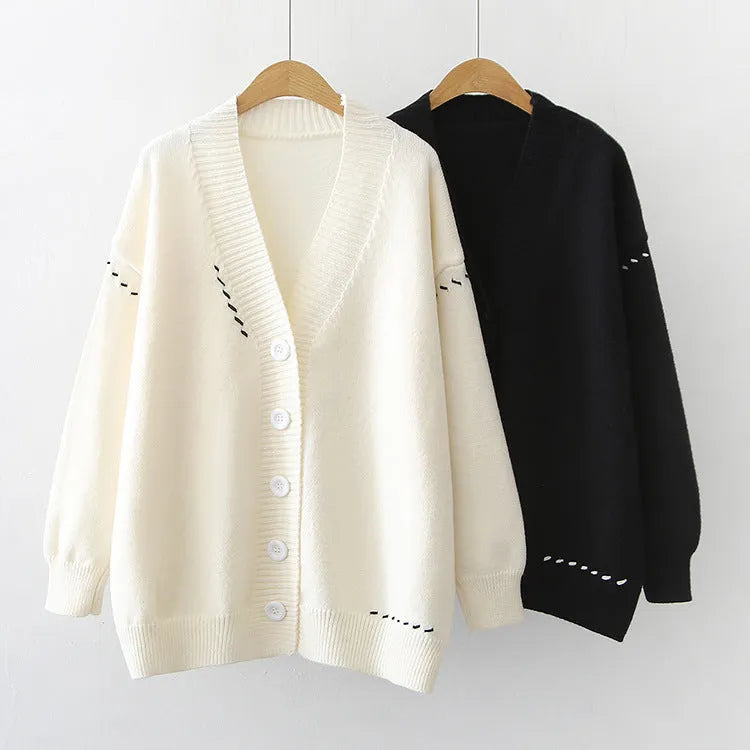 Women's loose fit knitted cardigan top coat in polyester fabric