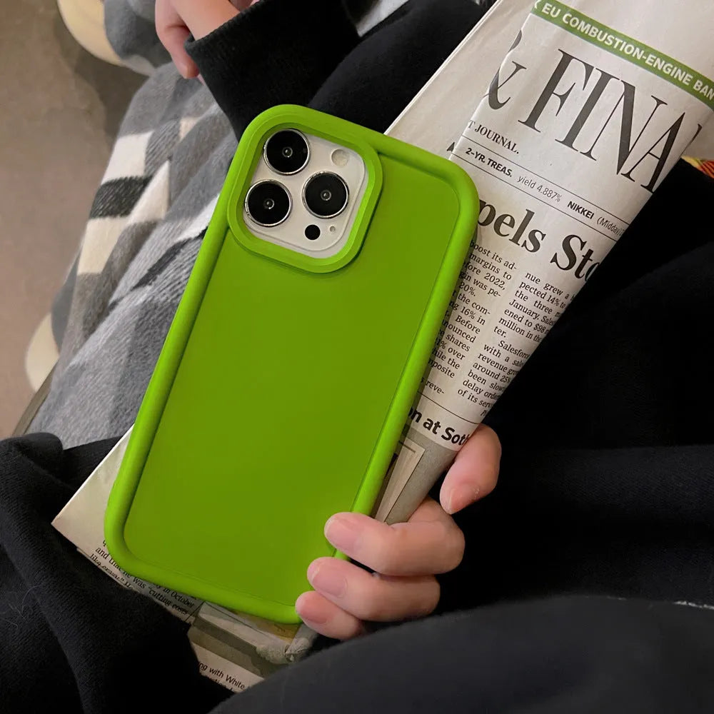 Frosted skin-feel silicone iPhone case showing textured surface and full-cover design