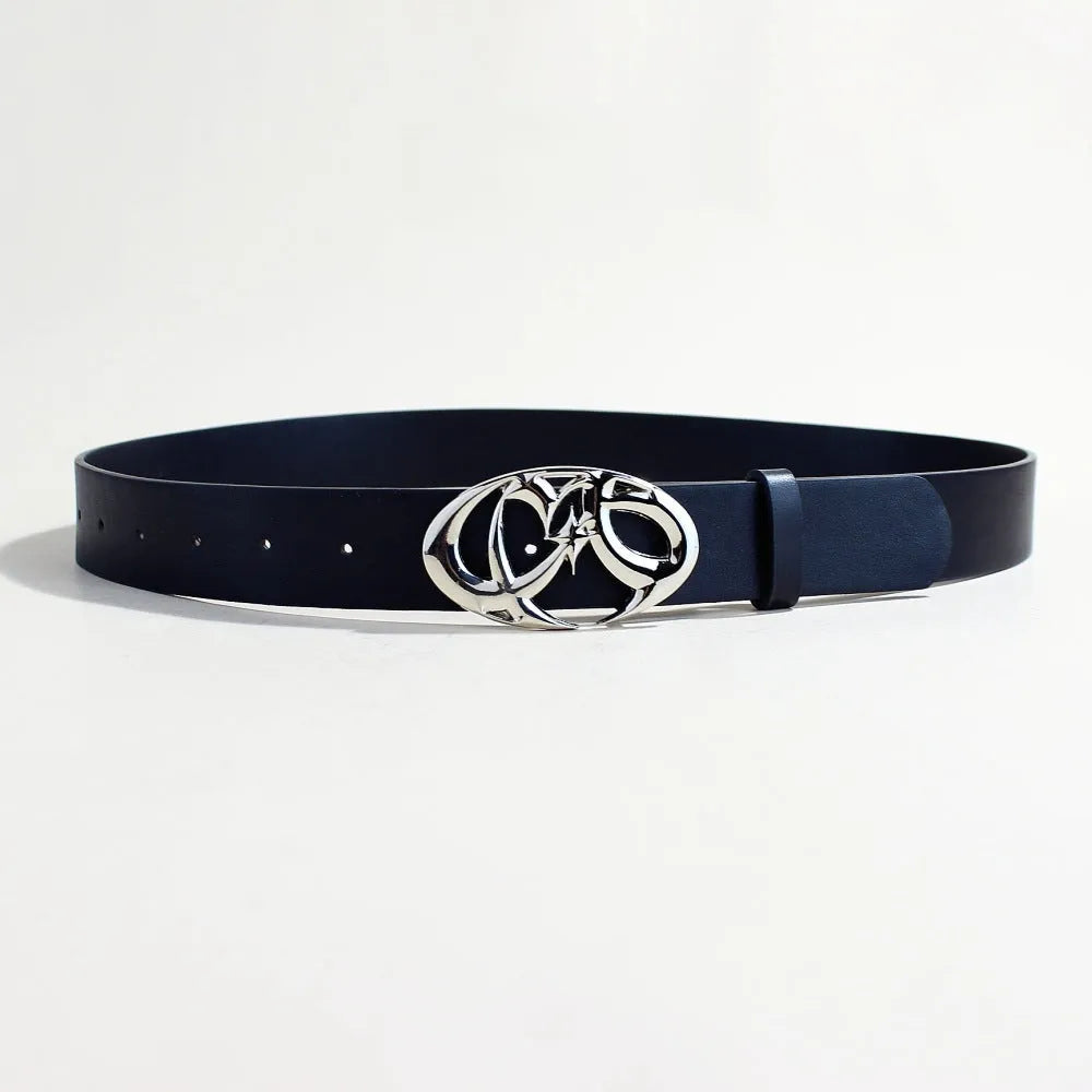 PU leather casual belt with alloy silver buckle and snap button fastening