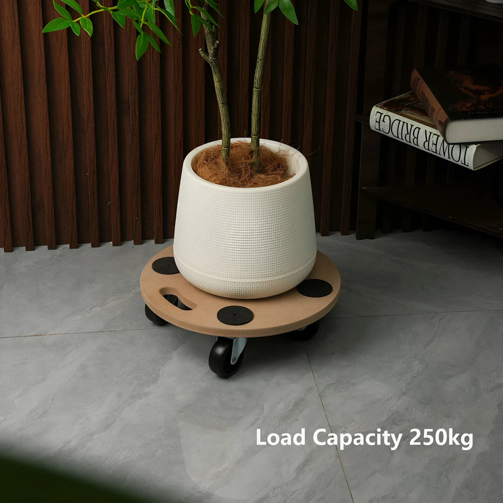 Two natural wood colour moving trolleys with non-slip platforms and wheels for heavy item transport