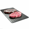 Black aluminium fast defrosting tray for kitchen use measuring approximately 23cm by 16.5cm