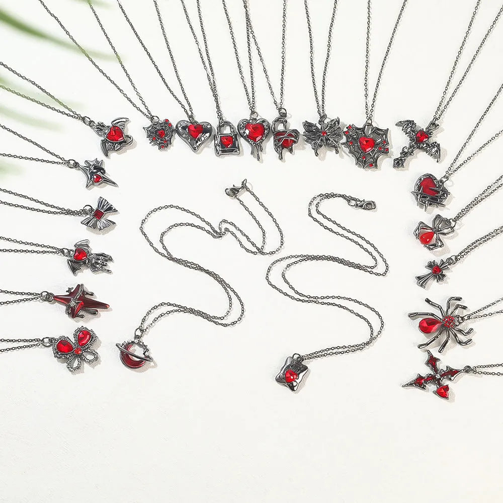 Dark Halloween spider and bat necklace with electroplated zinc alloy pendant