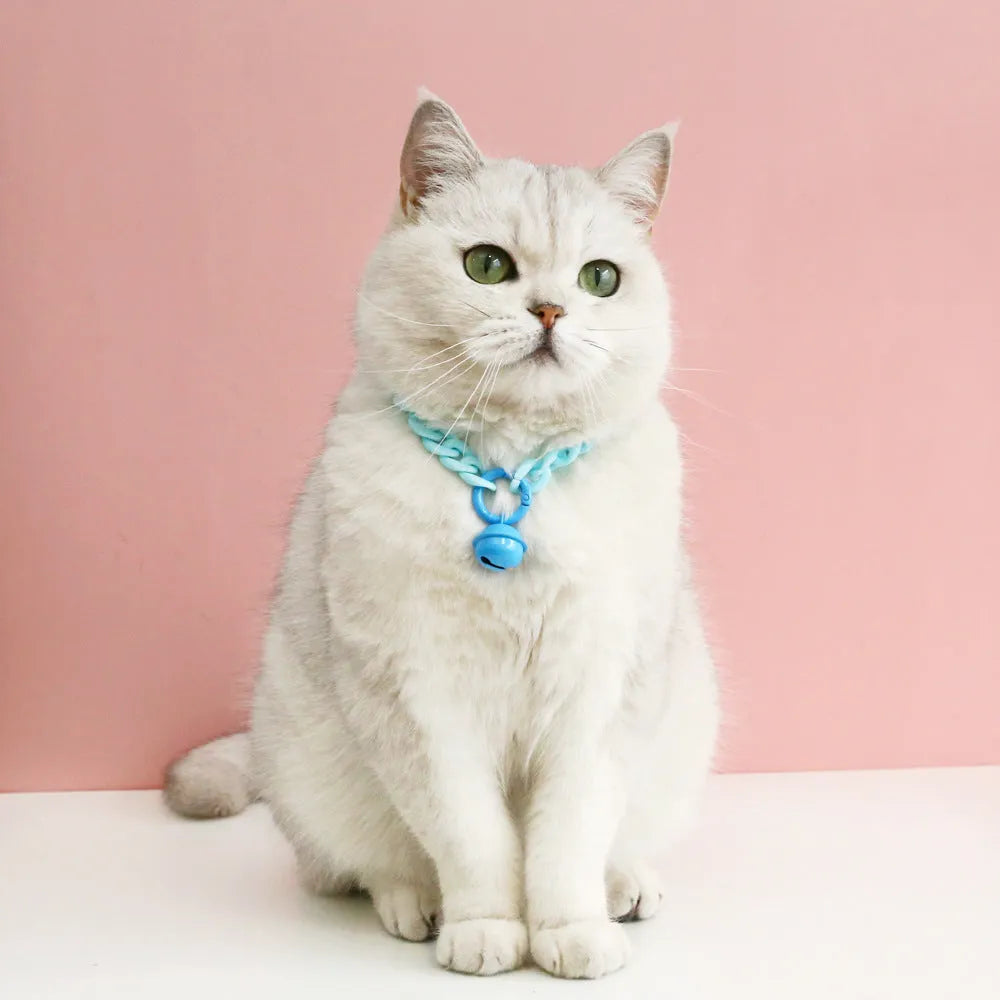 Adjustable plastic pet collar in macaron candy colours with chain link design for special occasions