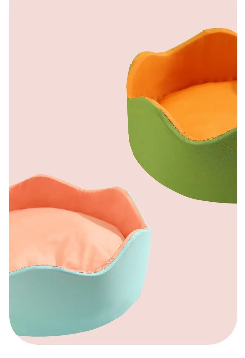 Breathable ice silk pet dog bed nest in green orange colour, small diameter 40cm