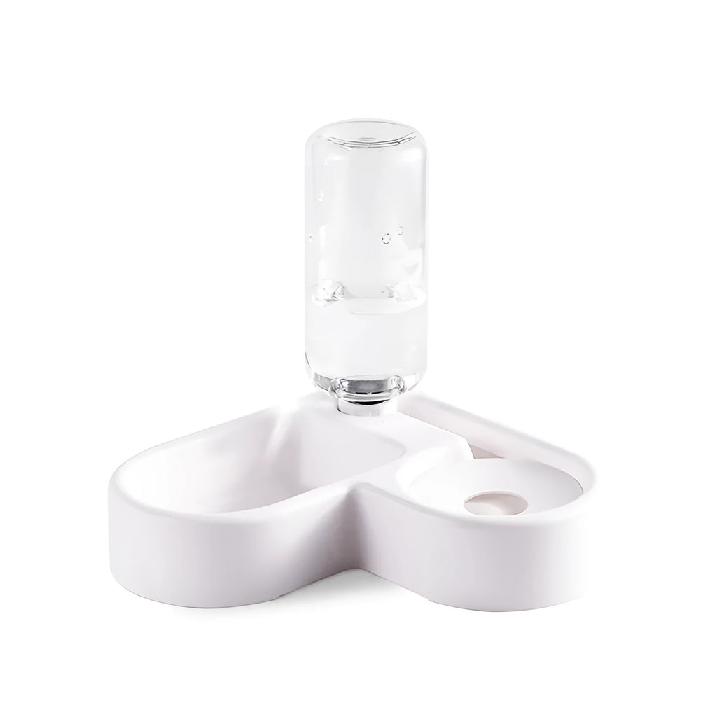 White pet water fountain for cats and dogs with stainless steel drinking top.