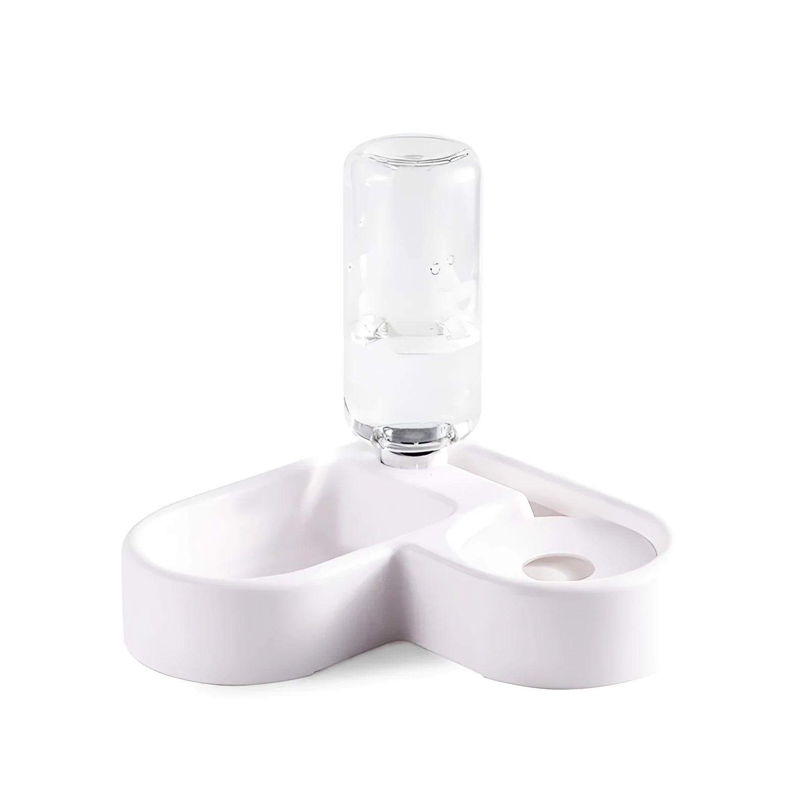 White pet water fountain for cats and dogs with stainless steel drinking top.