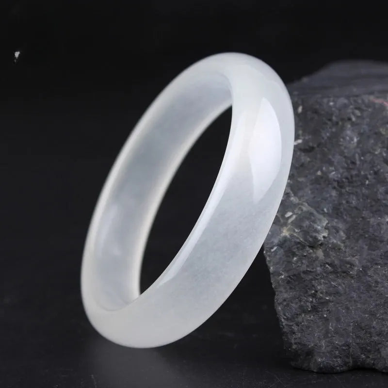 Gao Bing white jade bracelet in modern simplicity style showing flat rod and round rod shape options.