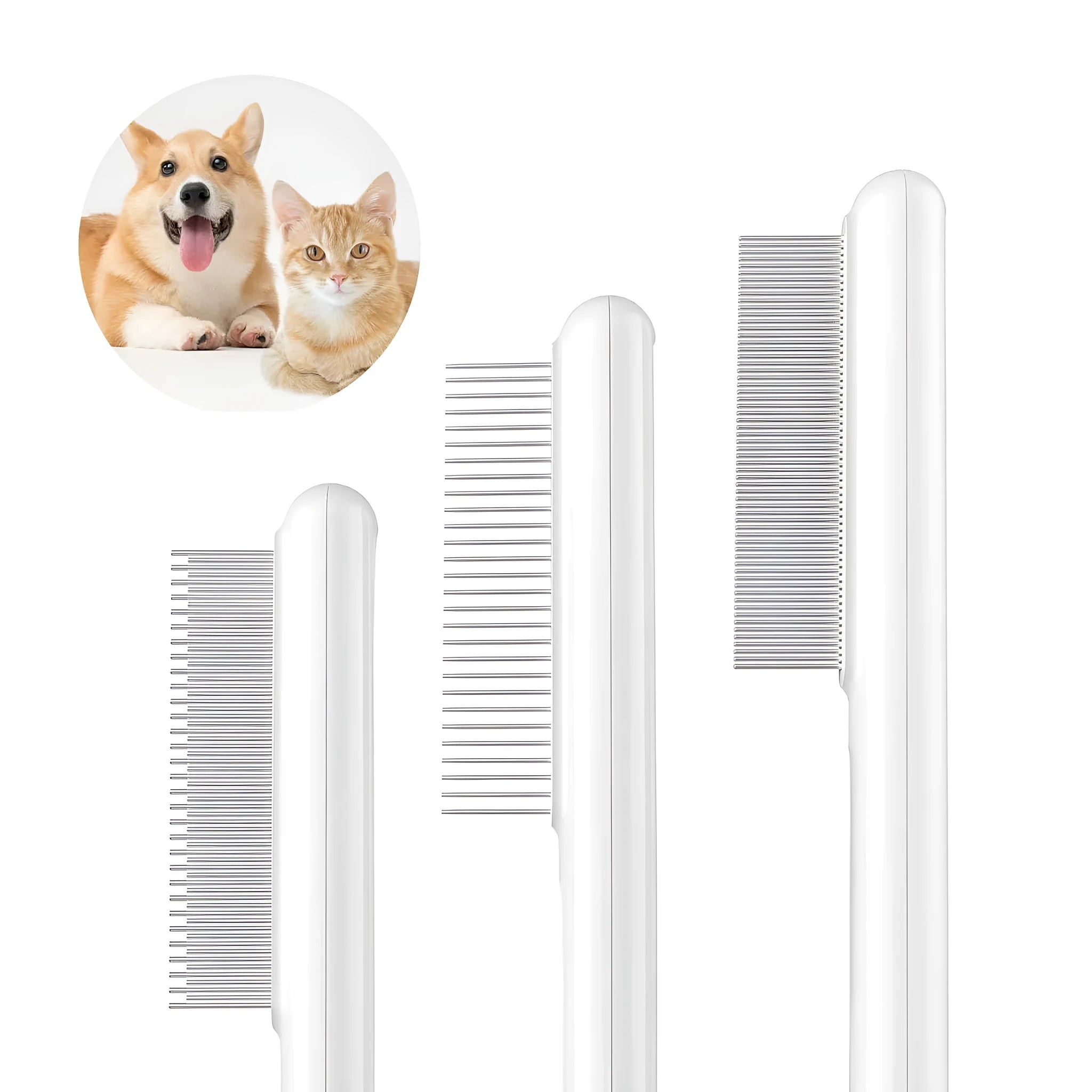 Green stainless steel cat comb with rounded teeth for pet grooming and flea removal