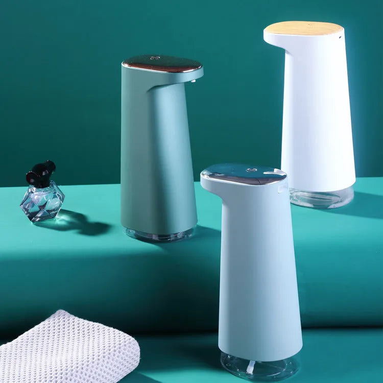 White automatic foam soap dispenser with infrared sensor and USB charging port