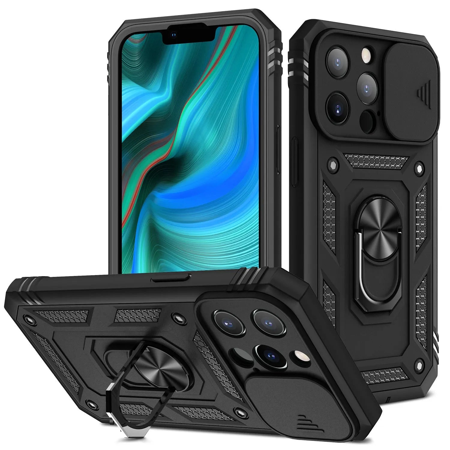 Magnetic iPhone case with sliding window bracket in sapphire blue colour