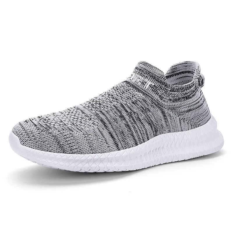 Men's Flyknit casual running shoes in black, blue, grey, or yellow for hiking and leisure.
