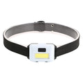 Compact black blue or red outdoor mini COB LED headlight with polyester strap on display
