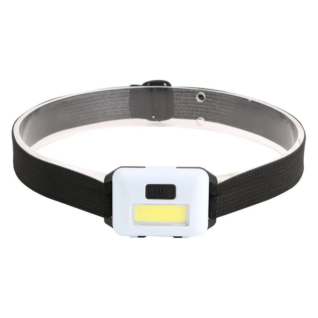 Compact black blue or red outdoor mini COB LED headlight with polyester strap on display