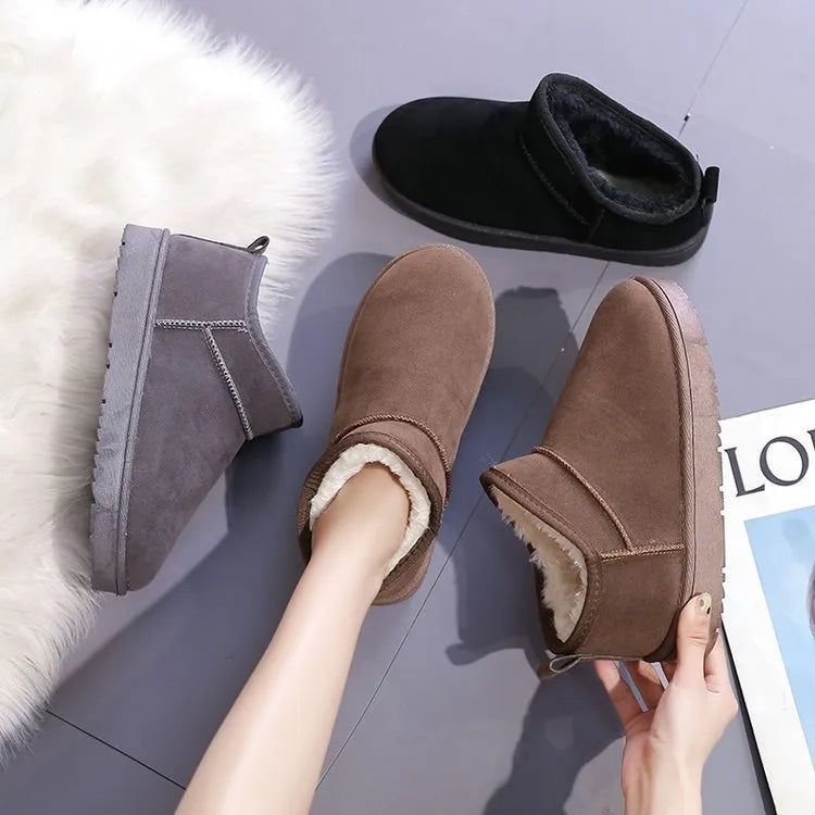 Thickened plush boots for women hollow out PU leather overshoes artificial hair insole black side view