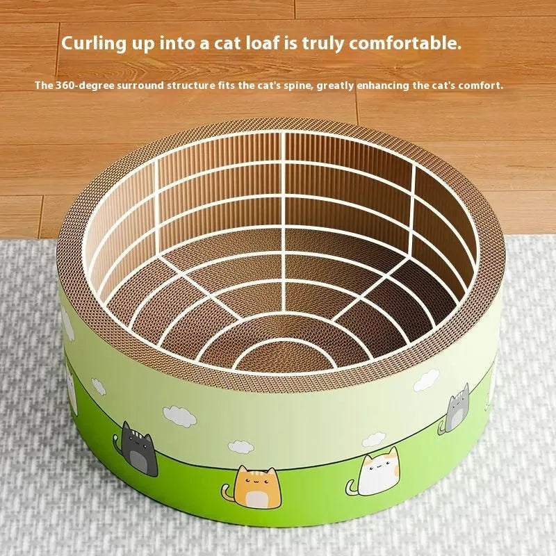 Large round cat scratch board with deepening pit design in corrugated paper