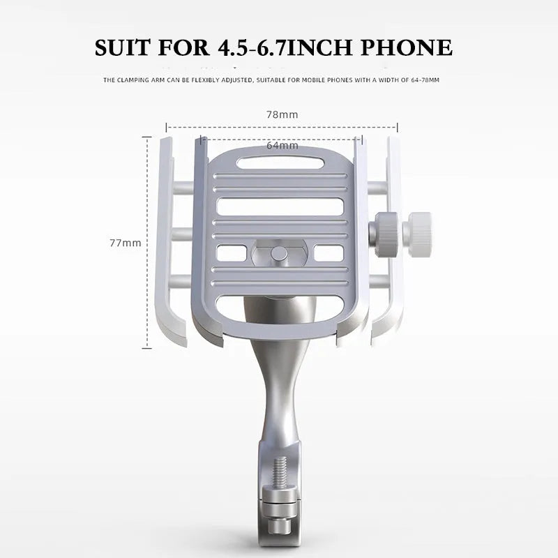 Aluminum alloy motorcycle bike phone holder with double adjustment joints attached to handlebar, blue finish