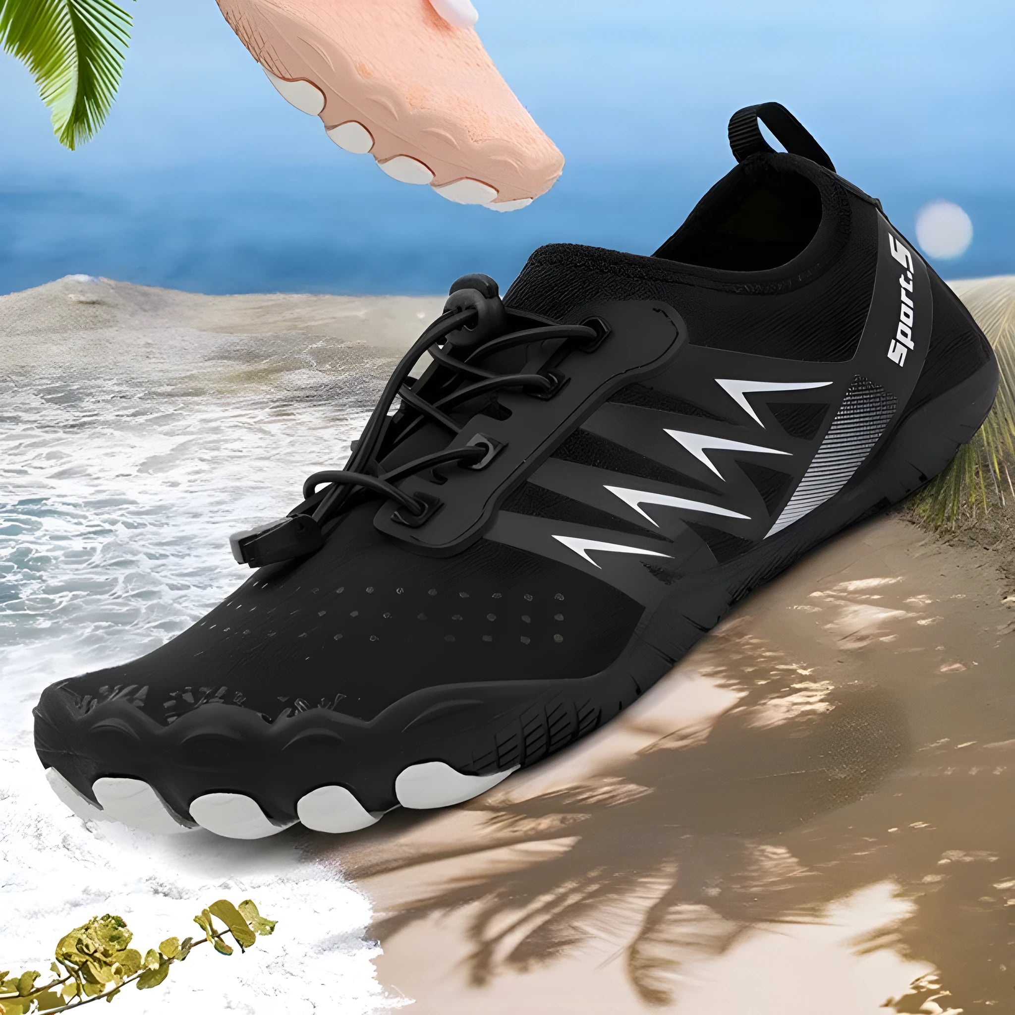 A pair of low-top river tracing shoes in a casual style with a mesh upper and rubber sole.