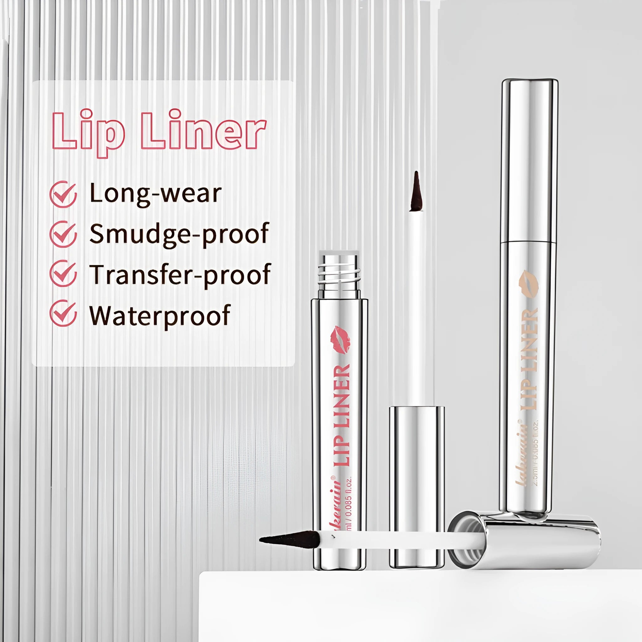 Matte finish pointed toe lip liner with tear and pull mechanism in Rose Pink shade