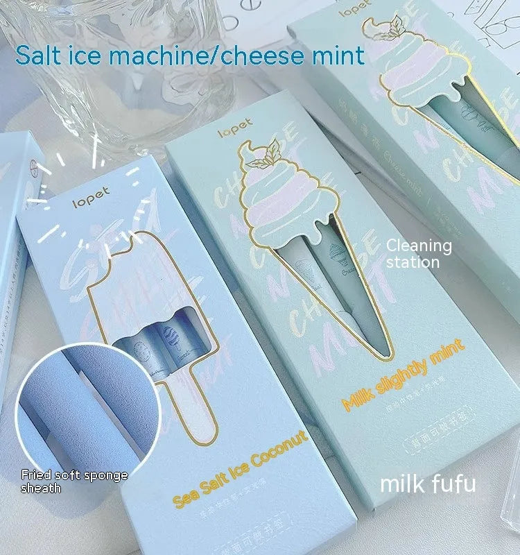 Four double-headed fluorescent calligraphy practice pens with 0.5mm plastic shells in cheese mint and sea salt ice cup colours