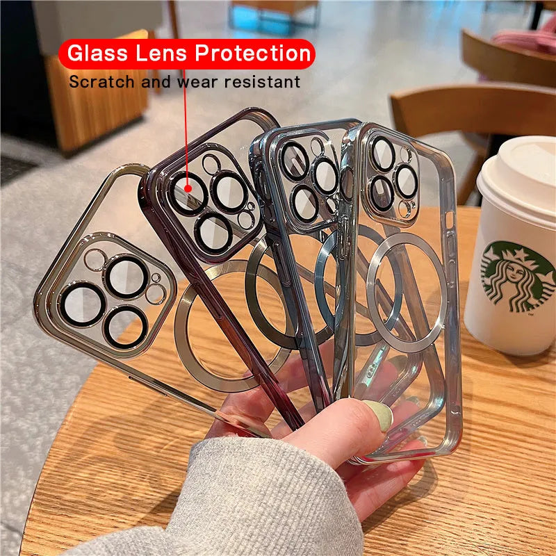 Clear electroplated iPhone case with built-in camera protector for iPhone models