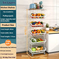 Black six-layer kitchen storage trolley with foldable design on floor