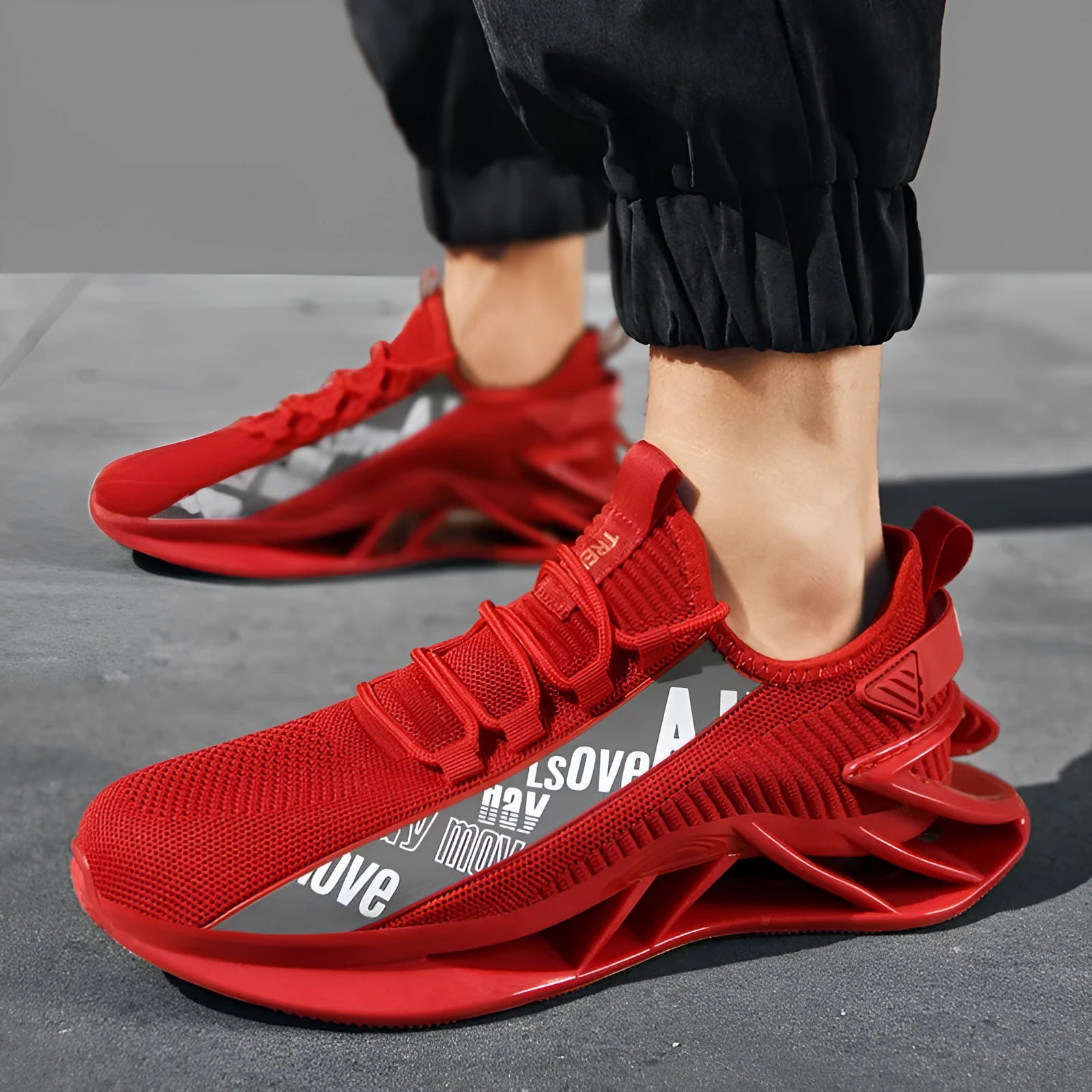 Men's casual breathable shoes with a fly woven mesh upper in a solid colour.