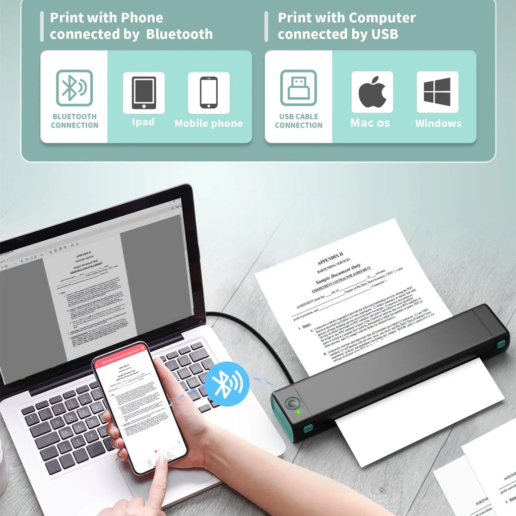 Phomemo M08F A4 portable thermal printer in silver black colour with Bluetooth wireless connectivity