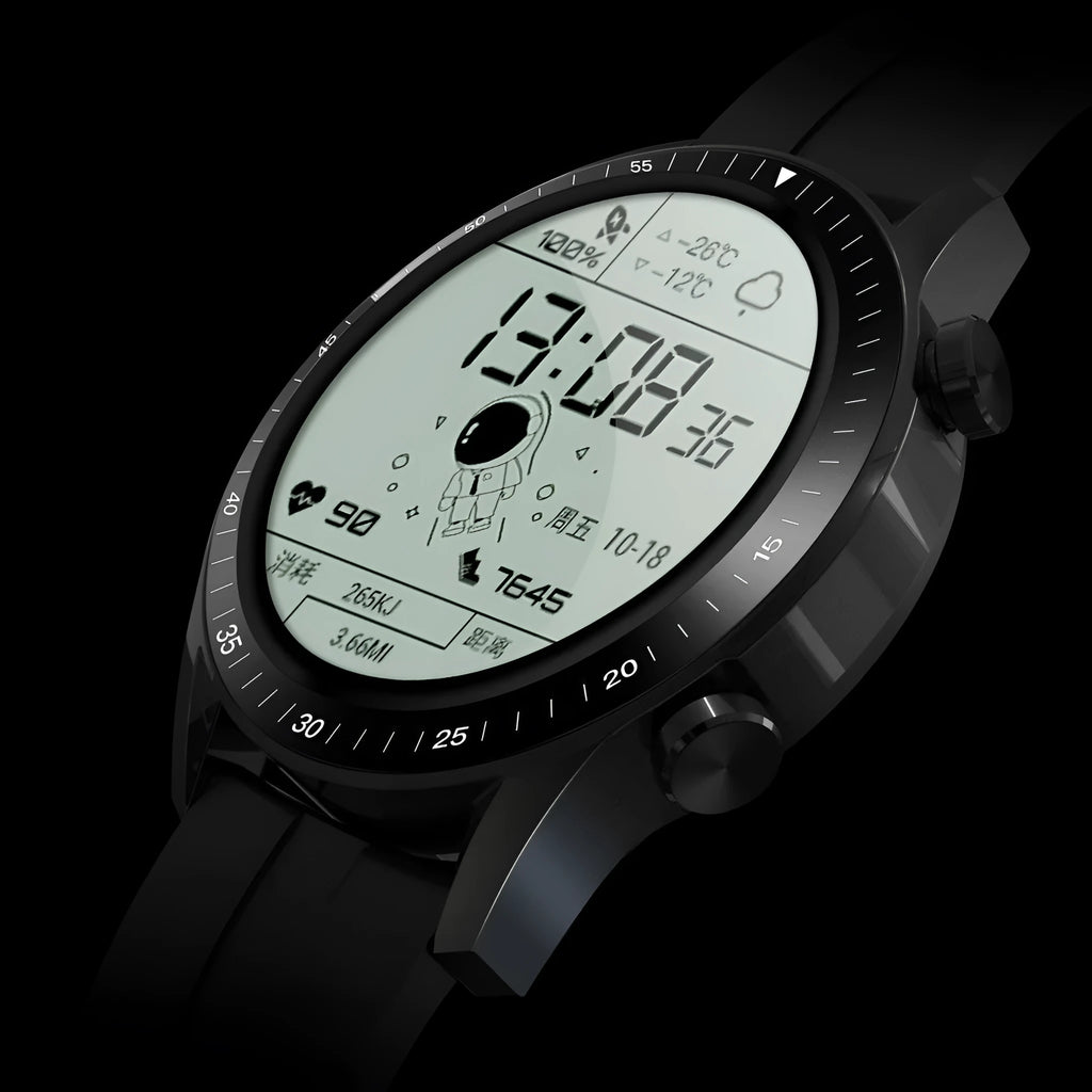 Round aluminium alloy smartwatch with Bluetooth calling and heart rate monitoring on wrist.