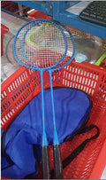 Ultra-light alloy badminton racket set showing blue and red split rackets