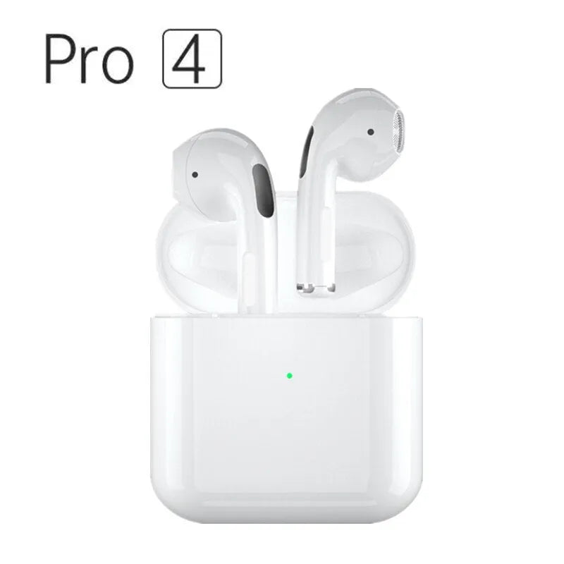 Pro4 White and Pro4 Black sports wireless Bluetooth in-ear headphones on a solid background.