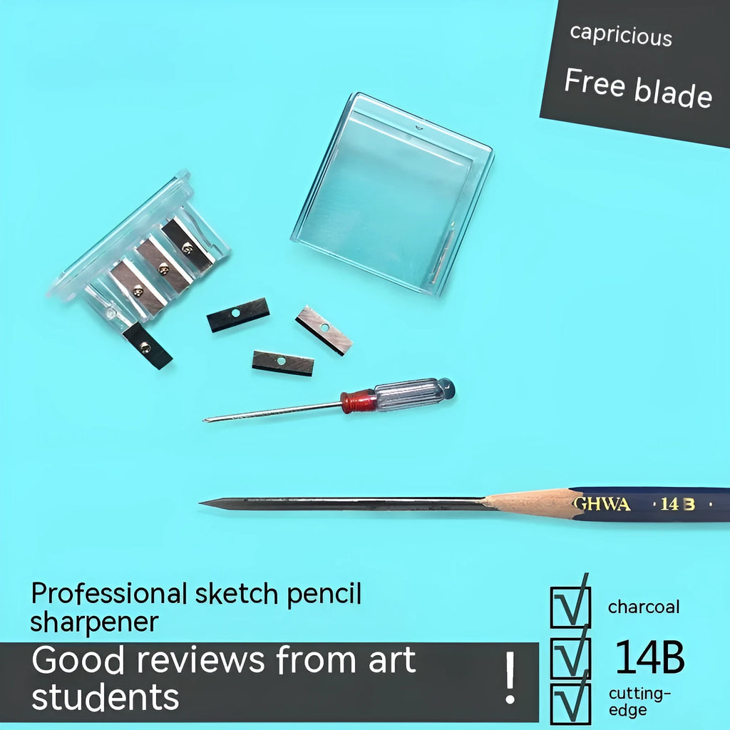 Geometric shaped plastic pencil sharpener with four distinct sharpening holes.