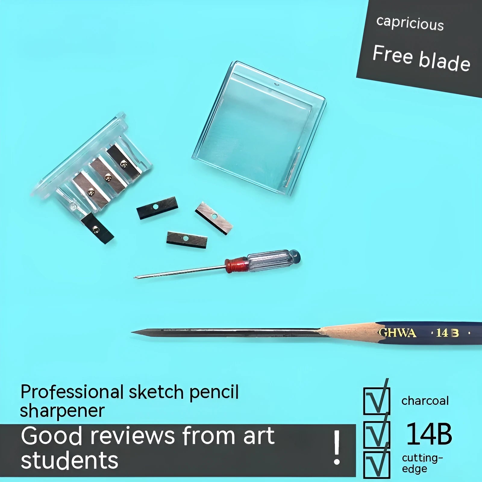 Geometric shaped plastic pencil sharpener with four distinct sharpening holes.