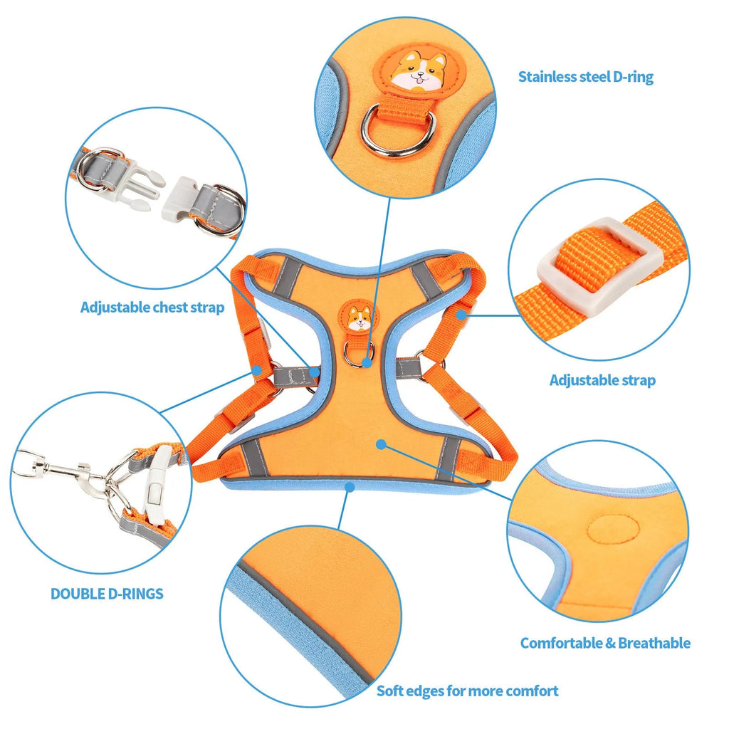 Adjustable dog harness with haulage rope in multiple colours and sizes