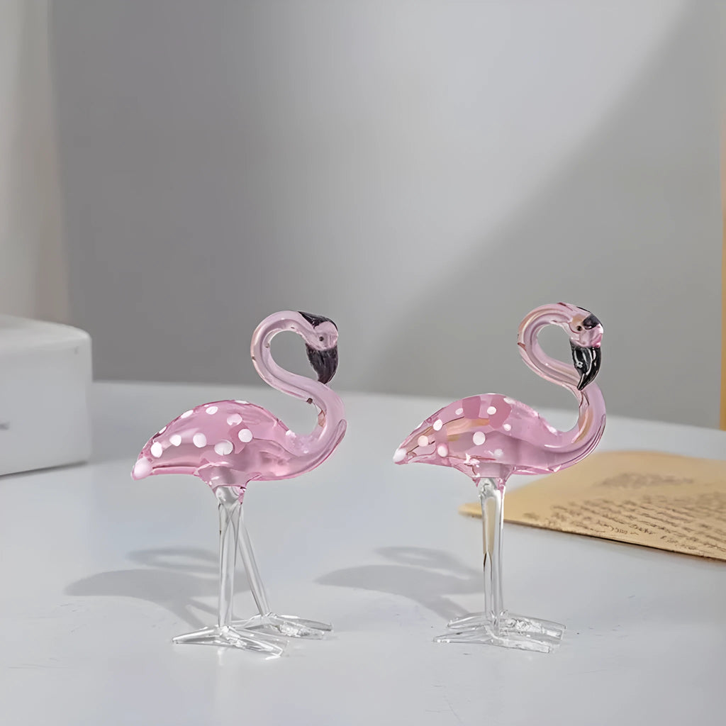 Pink crystal flamingo decorative ornament on table with modern simple design