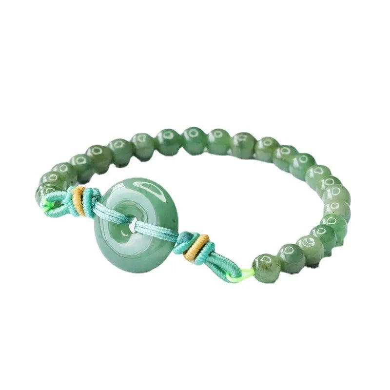 Oil green jade bracelet with safety buckle and star shape design measuring 6mm thickness