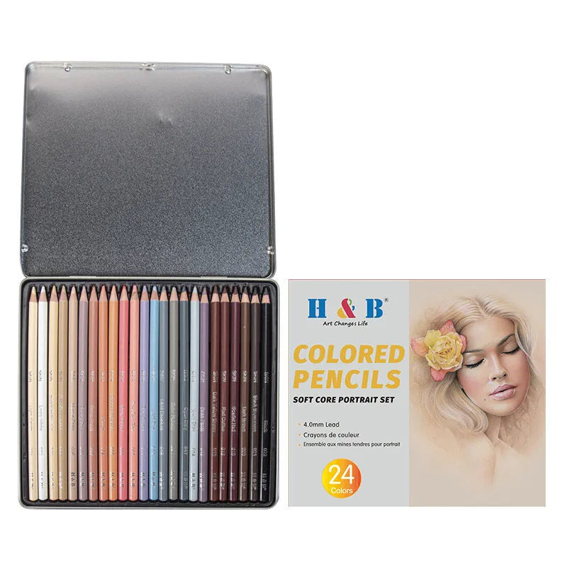 24 skin tone drawing pencils in a metal tin art case for portrait artwork