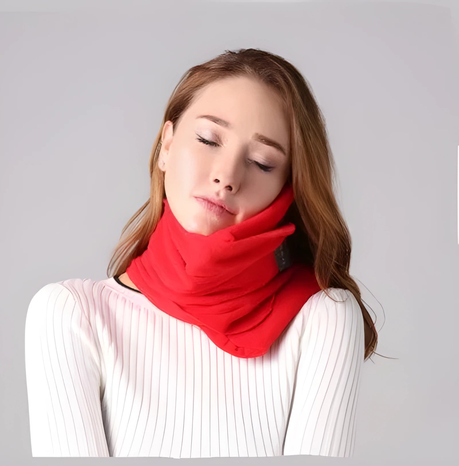 U-shaped travel neck pillow with attached scarf bandanna in multiple colour options