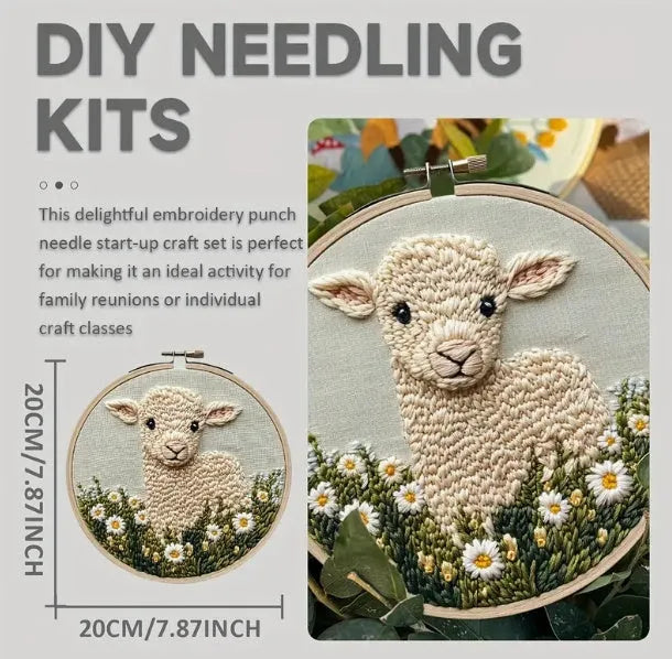 Sheep embroidery pin punch start-up process suit with cloth material and pastoral design