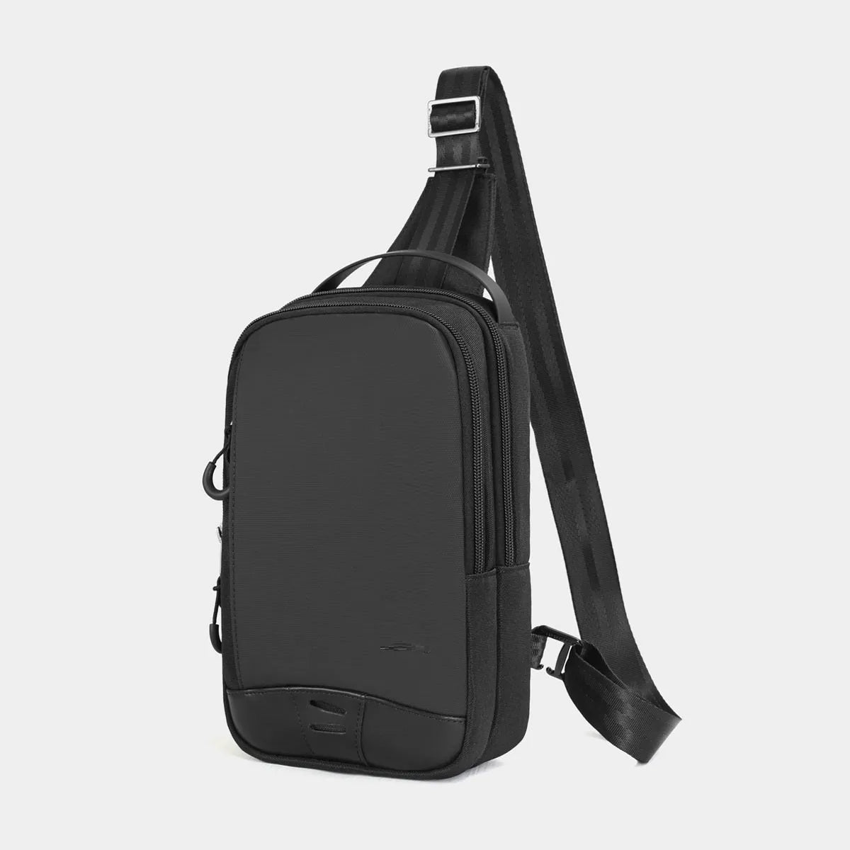 Casual black TPU chest bag with a single shoulder strap and soft handle.