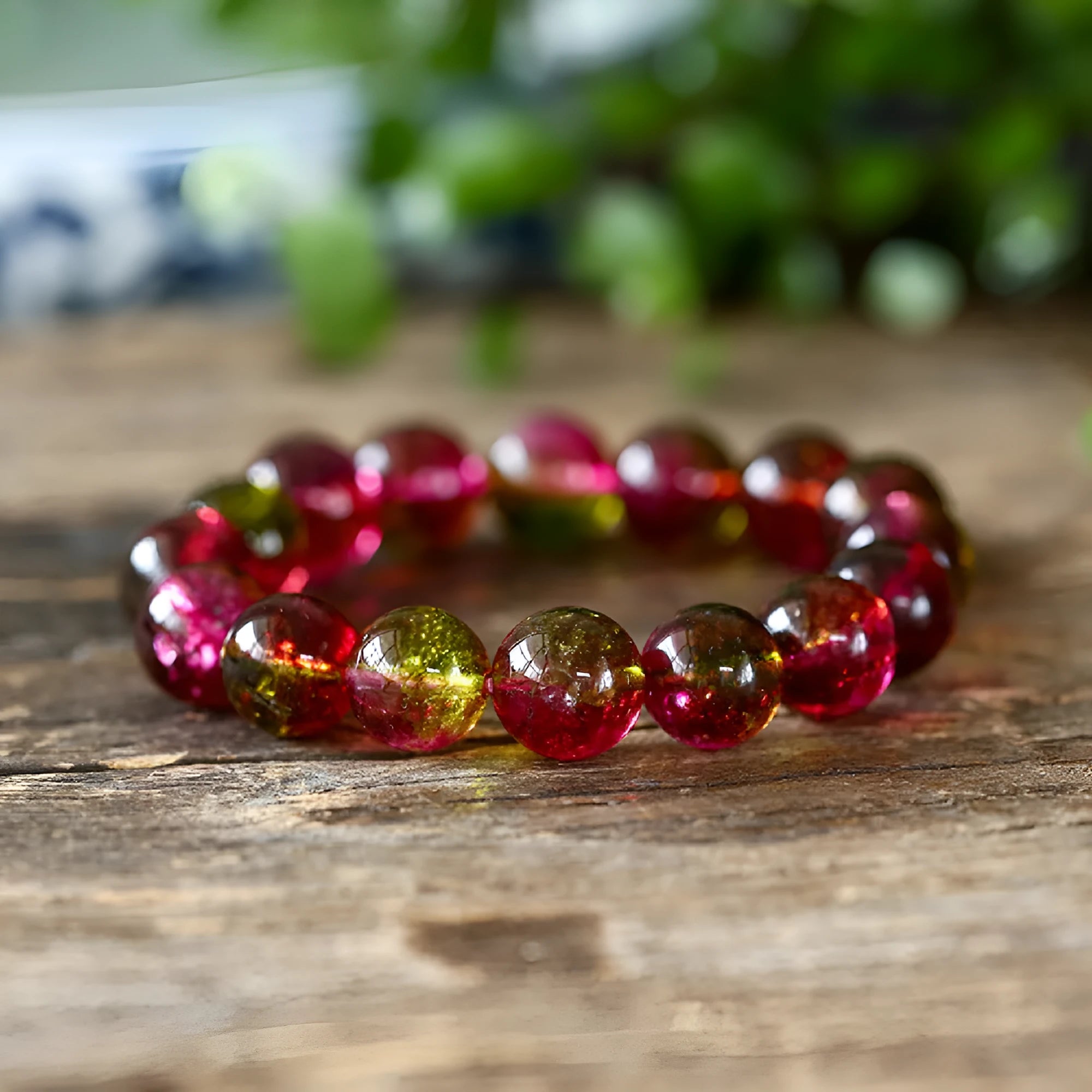 Women's watermelon crystal bracelet showing green and pink striped pattern, available in multiple sizes.
