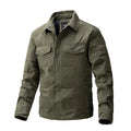 Men's quilted jacket with a polo collar in army green, showing the knitted texture and front zip