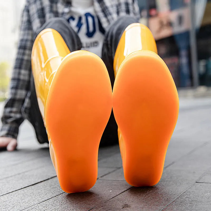 Men's white plastic rain boots with high tube waterproof design for outdoor labour protection