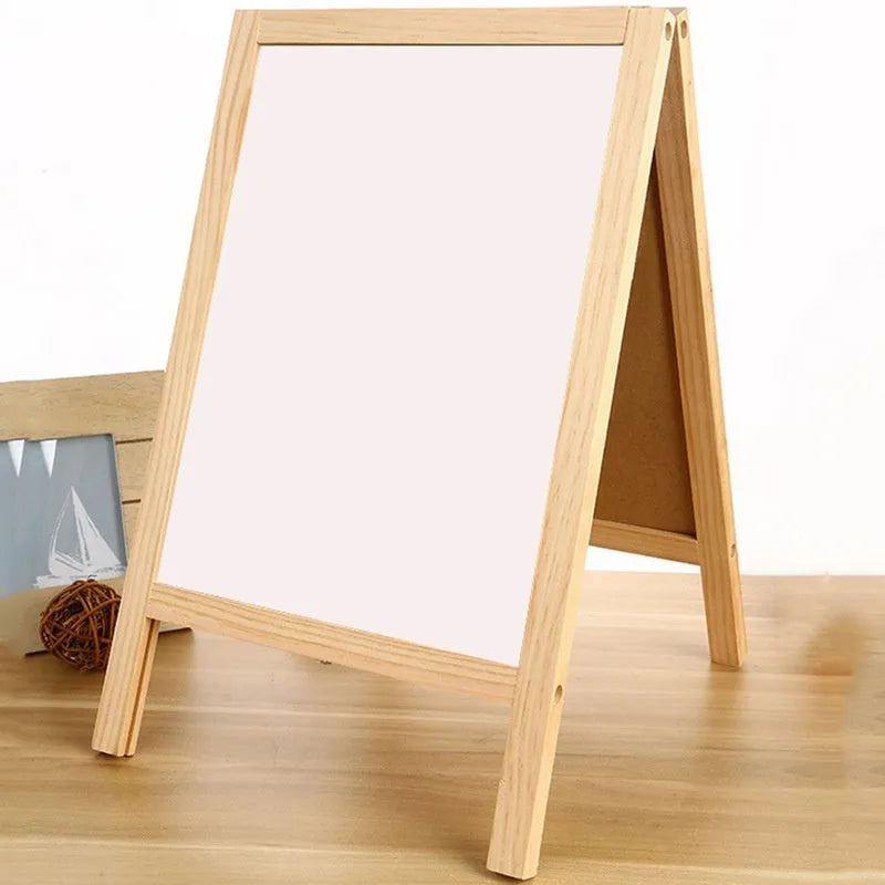 A-shaped double-sided blackboard 20x30cm on wooden easel, natural wood colour