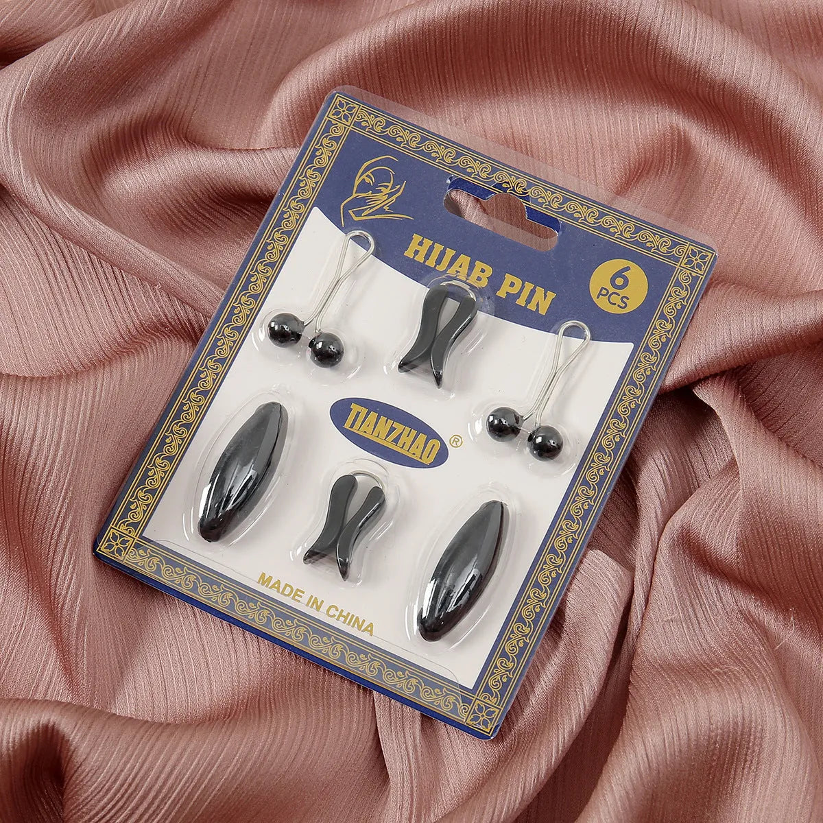 Plastic safety pin set with pearl scarf clip in oval meander pattern, 3.5×1.7cm, resin drip finish, available in 5 colours