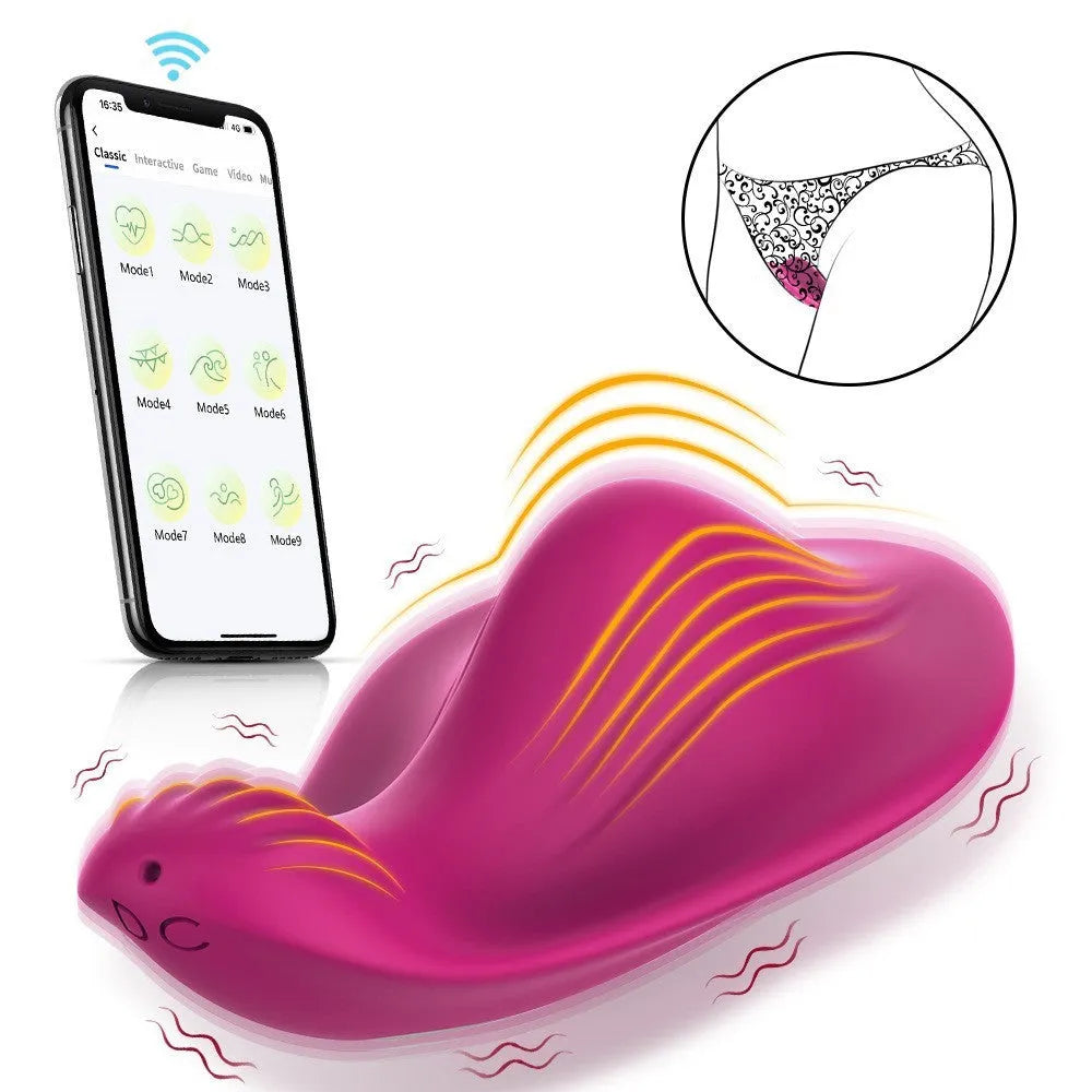 Rose red wearable female massager with smartphone app control and USB charging port