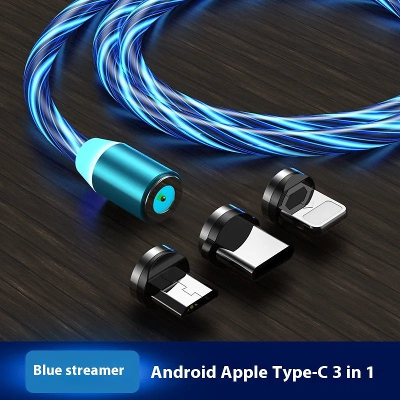 Magnetic streamer data cable Type-C three-in-one charge cable with TPE jacket in 1m length colourful colour