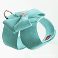 Cute fashion bowknot puppy chest strap in microfiber, shown in pink, blue, and orange colours.