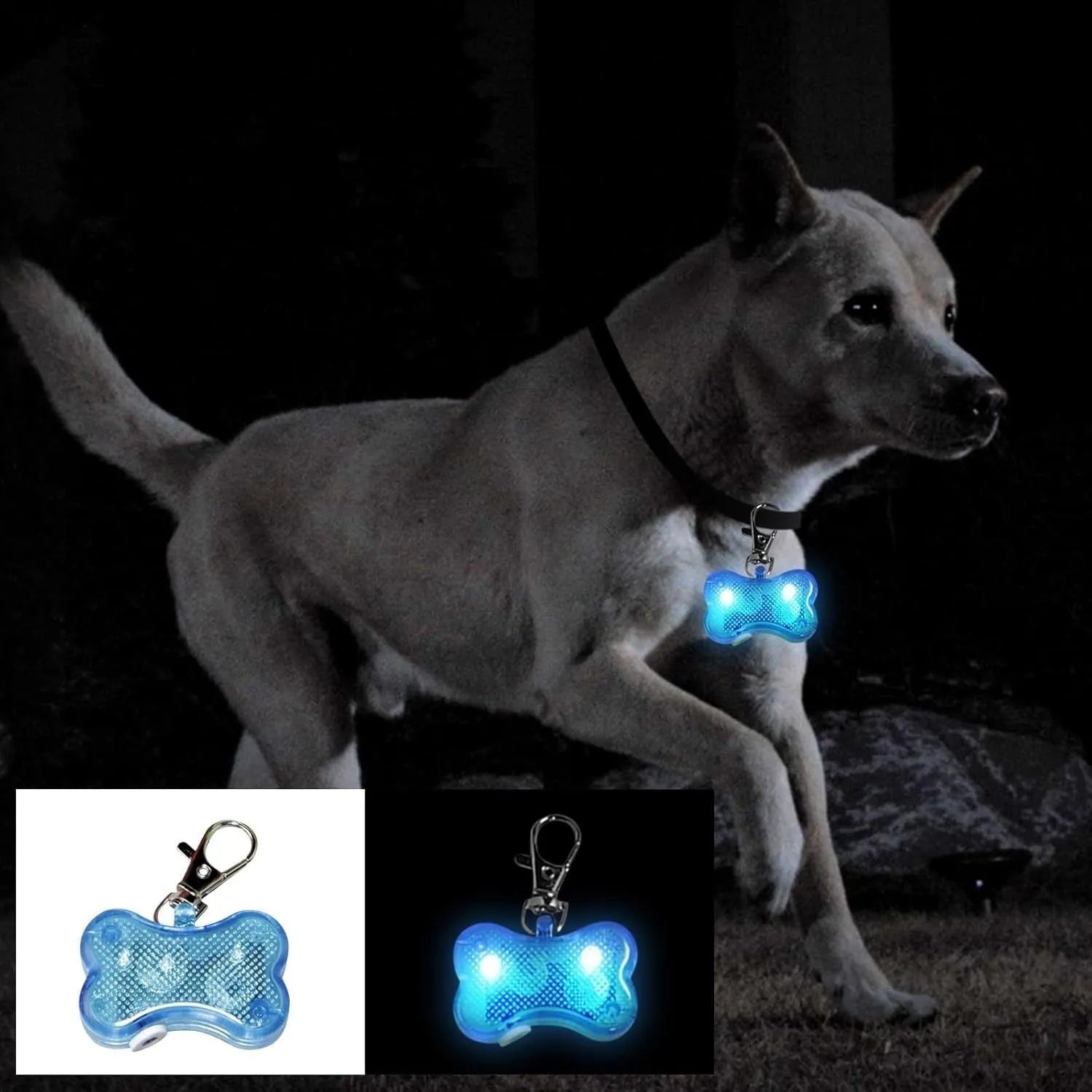 LED luminous bone pendant for pet collars in multiple colours with three light modes