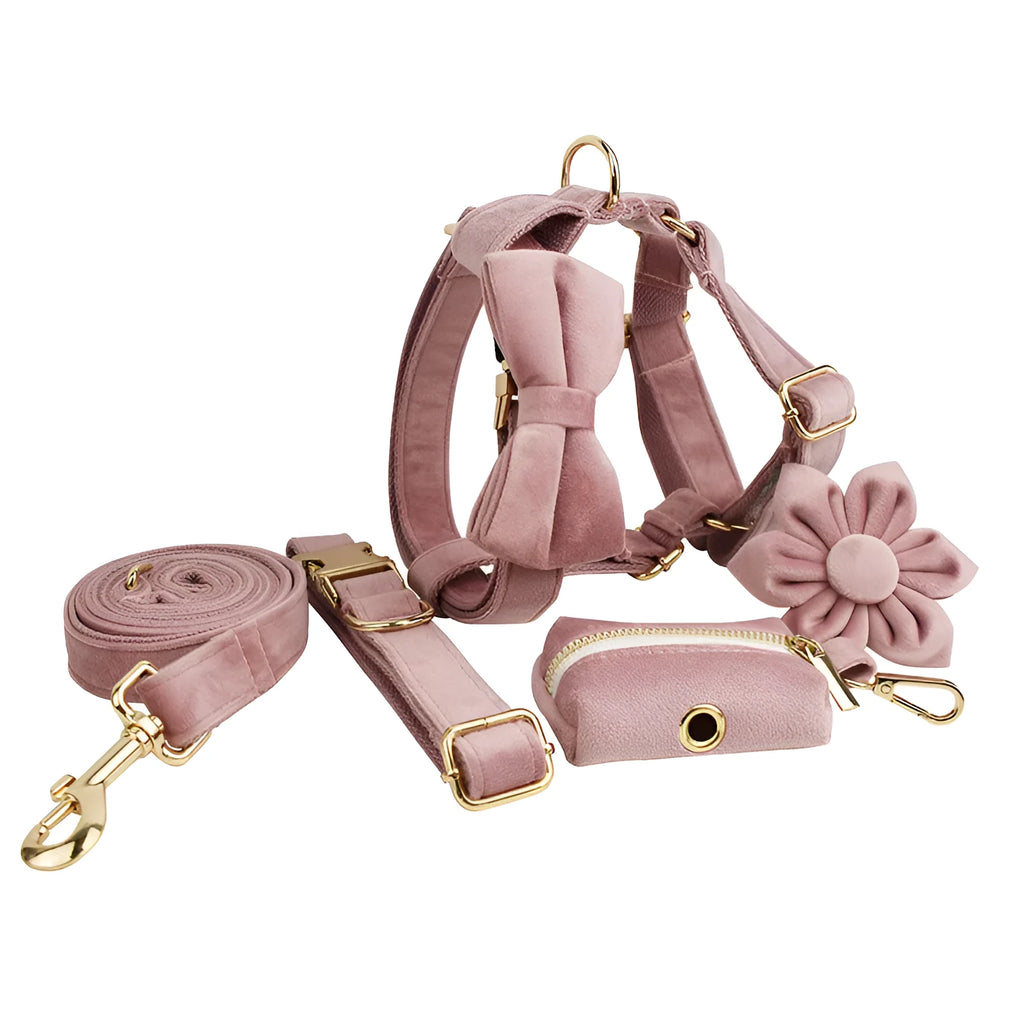 Light purple pink velvet dog collar with cloth construction and adjustable sizing options