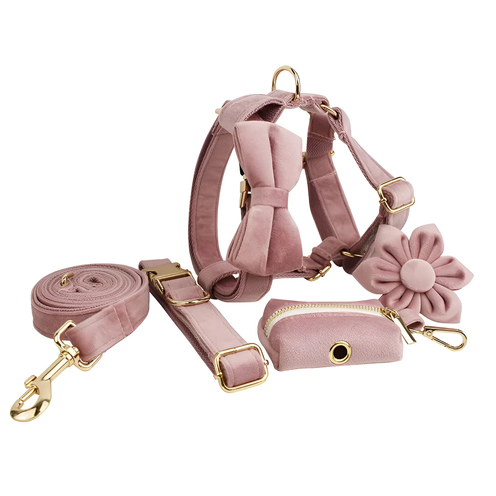Light purple pink velvet dog collar with cloth construction and adjustable sizing options